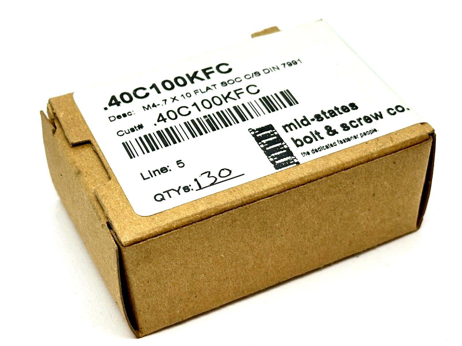 .40C100KFC | Mid-States Bolt & Screw M4-.7 X 10 Flat Sock Cap Screw LOT OF 130 - New - Maverick Industrial Sales