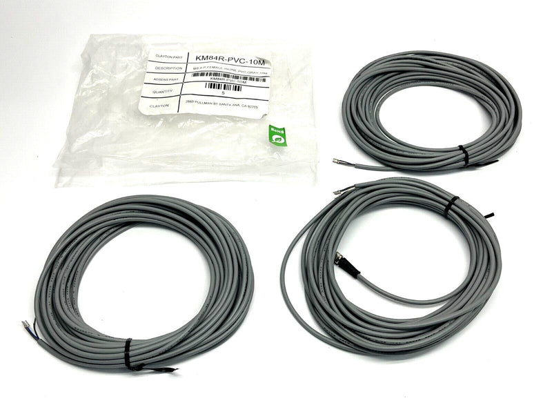 Adsens KM84R-PVC-10M Cable 4-Pin M8 Female Inline Grey 10M LOT OF 3 - Maverick Industrial Sales