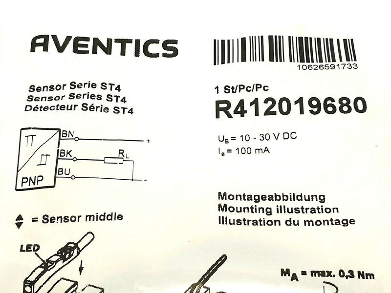 Aventics R412019680 ST4 Series 4mm T-Slot Sensor 10-30V DC 3m Cable - Maverick Industrial Sales