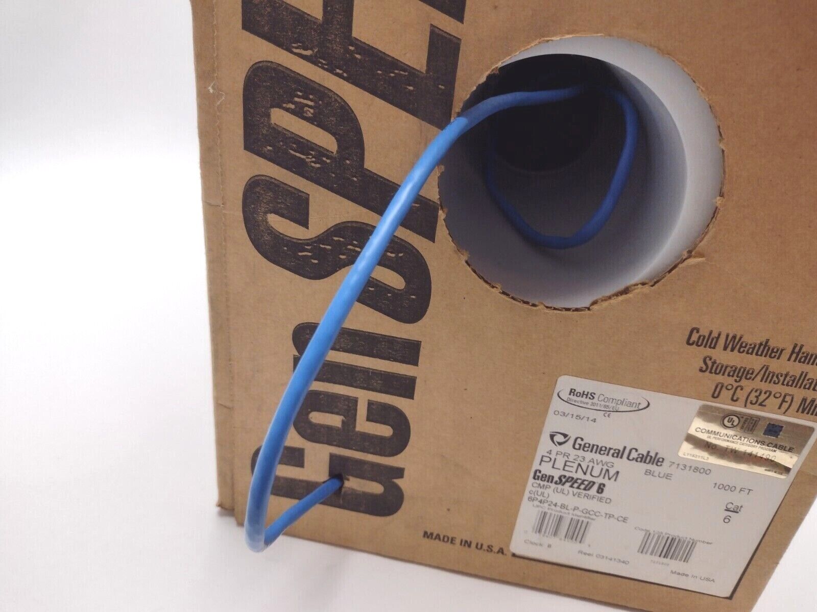 General Cable 6P4P24-BL-P-GCC-TP-CE GenSpeed 6 Plenum CAT 6 Cable 464ft Length - New – Open box - Maverick Industrial Sales