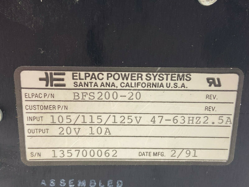 Elpac BFS 200-20 Power Supply 20V 10A - Maverick Industrial Sales