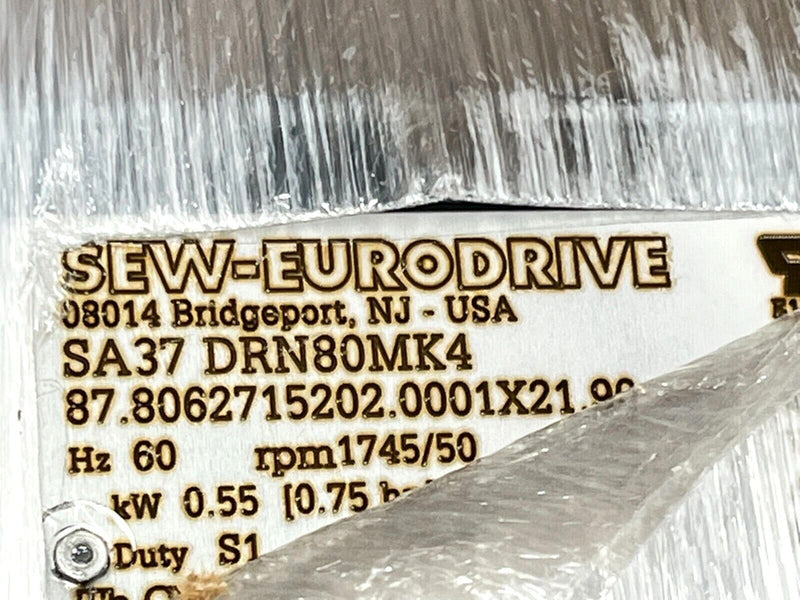 Sew Eurodrive SA37DRN80MK4 Gear Motor 3/4HP 230/460V 2.30/1.15A 1745/50RPM 3Ph - Maverick Industrial Sales