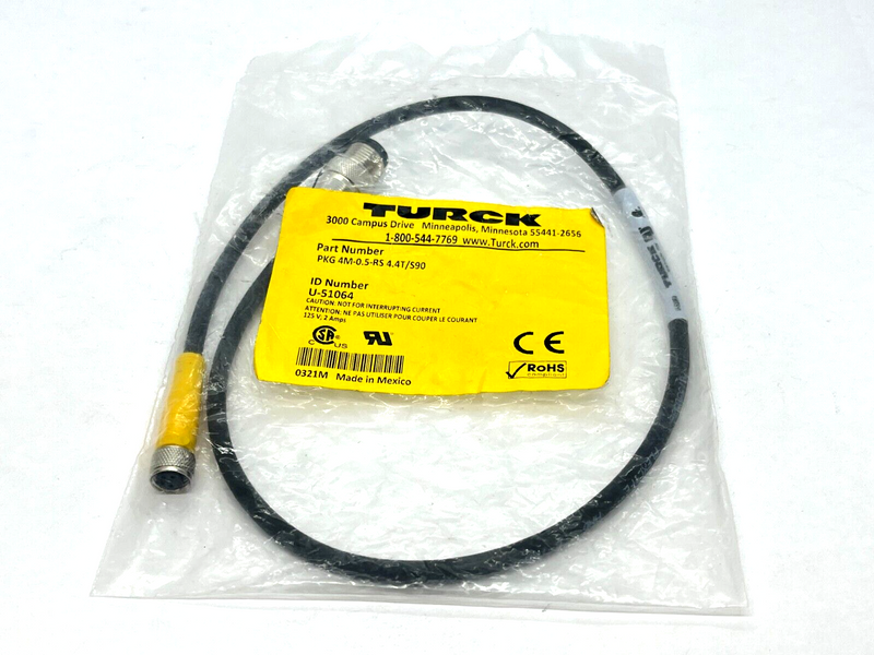 Turck PKG 4M-0.5-RS 4.4T/S90 Double Ended Cordset M8 Female M12 Male U-51064 - Maverick Industrial Sales