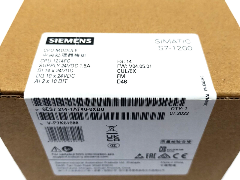 Siemens 6ES7 214-1AF40-0XB0 SIMATIC S7-1200F Compact CPU, CPU 1214FC, 24VDC - Maverick Industrial Sales