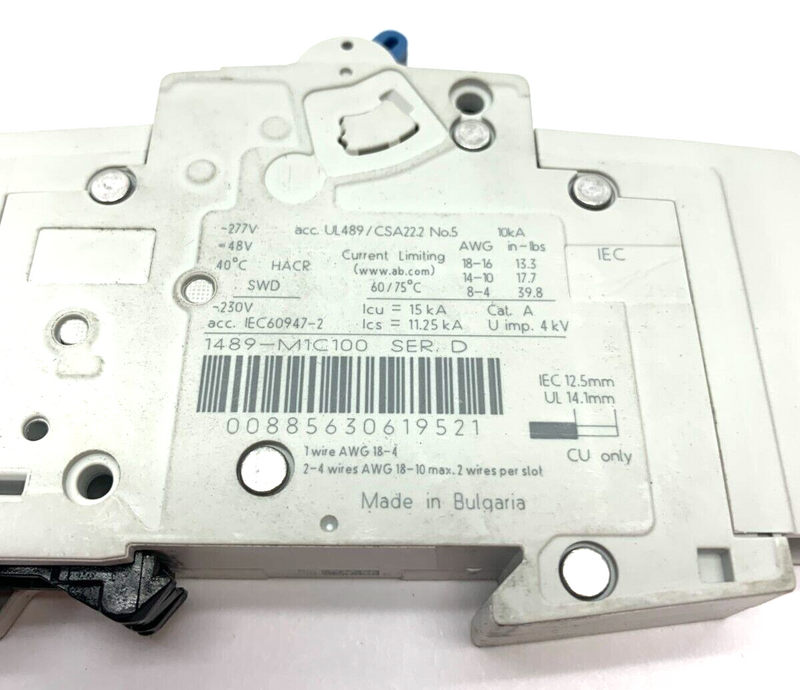 Allen Bradley 1489-M1C100 Ser D Circuit Breaker 10A 277V 1PH - Maverick Industrial Sales