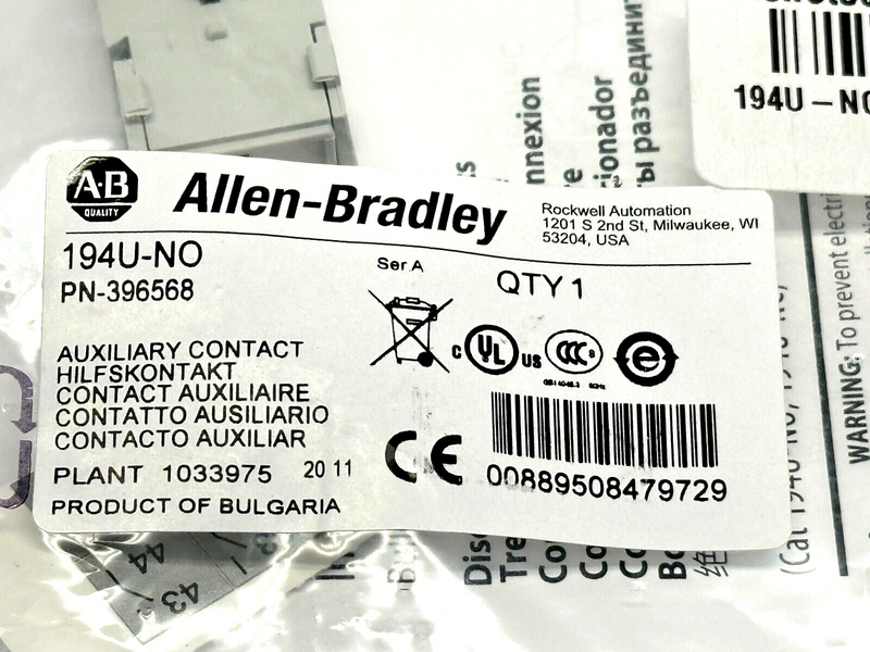 Allen Bradley 194U-NO Ser A Auxiliary Contact - Maverick Industrial Sales