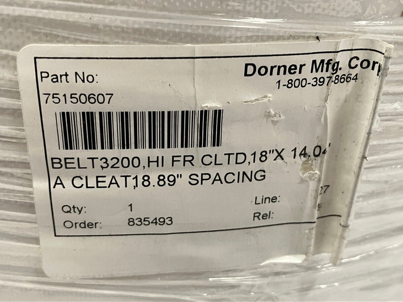 Dorner 75150607 Cleated Conveyor Belt 18" x 14.04', 18.89" Spacing, 3200 Hi Fr - Maverick Industrial Sales