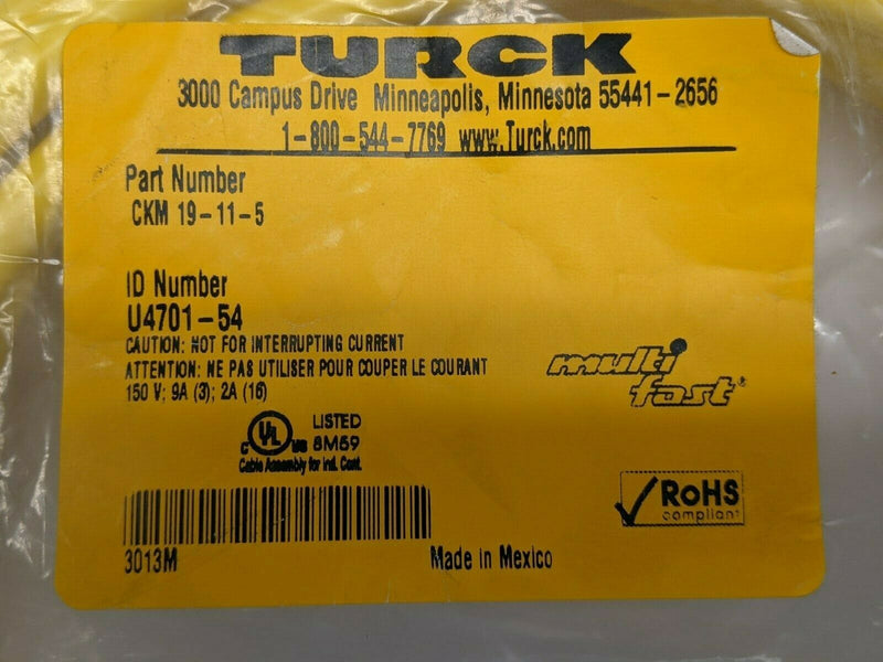 Turck CKM 19-11-5 Single-Ended Multifast Sensor Cable U4701-54 - Maverick Industrial Sales