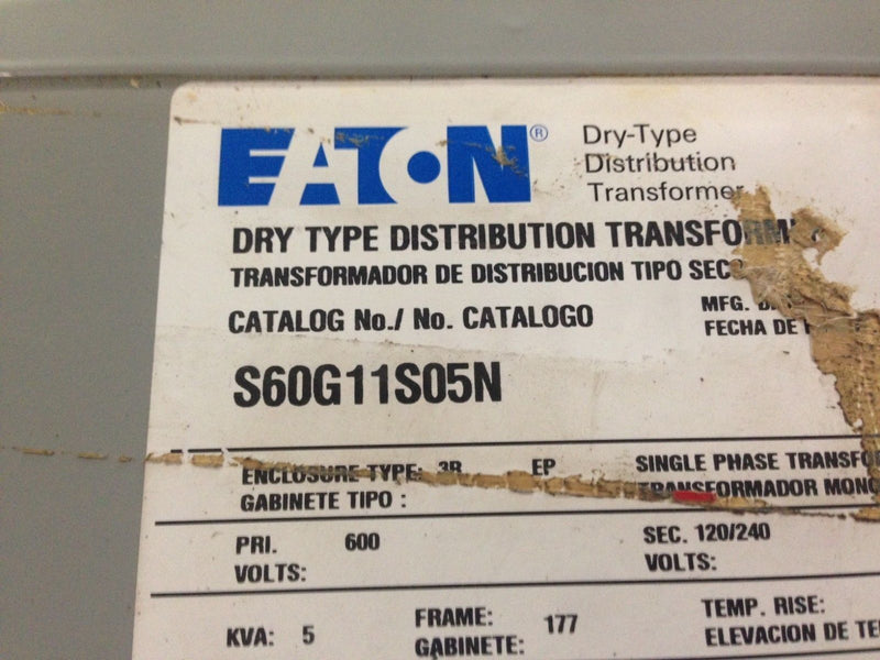 Eaton S60G11S05N 5 KVA Dry Type Distribution Transformer 3R 600V 120/240 - Maverick Industrial Sales