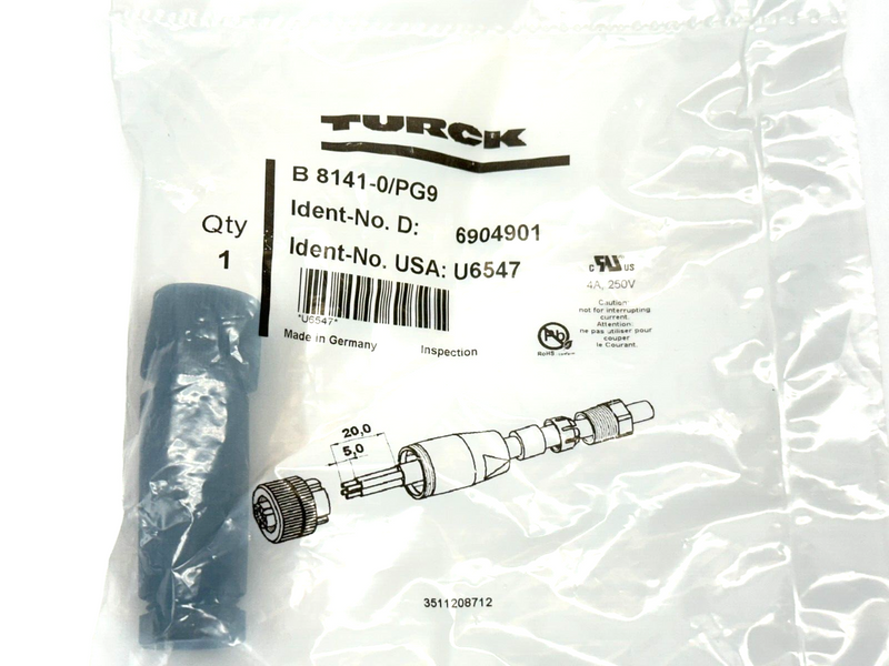 Turck B 8141-0/PG9 Field-Wireable Actuator and Sensor M12 4-Pin Connector U6547 - Maverick Industrial Sales