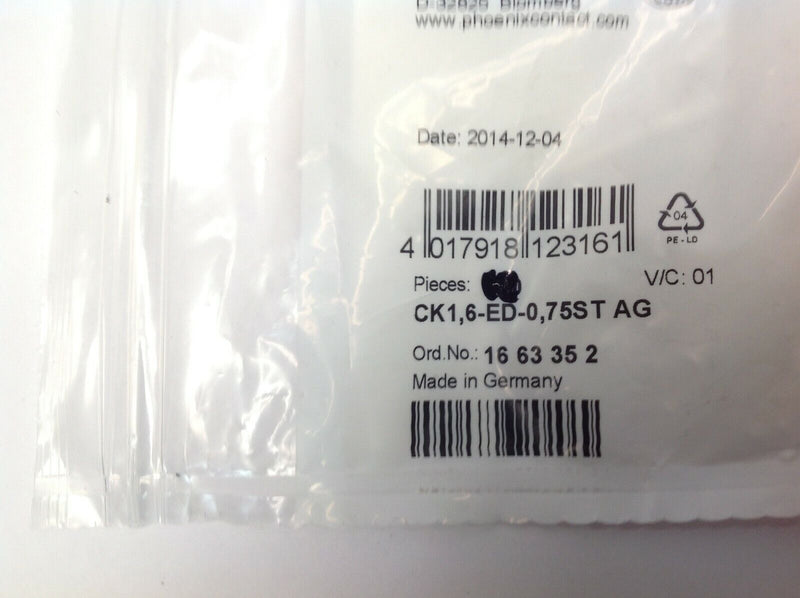 Phoenix Contact 1663352 Male Crimp Connectors CK1 6-ED-0 75ST AG PACK OF 76 - Maverick Industrial Sales