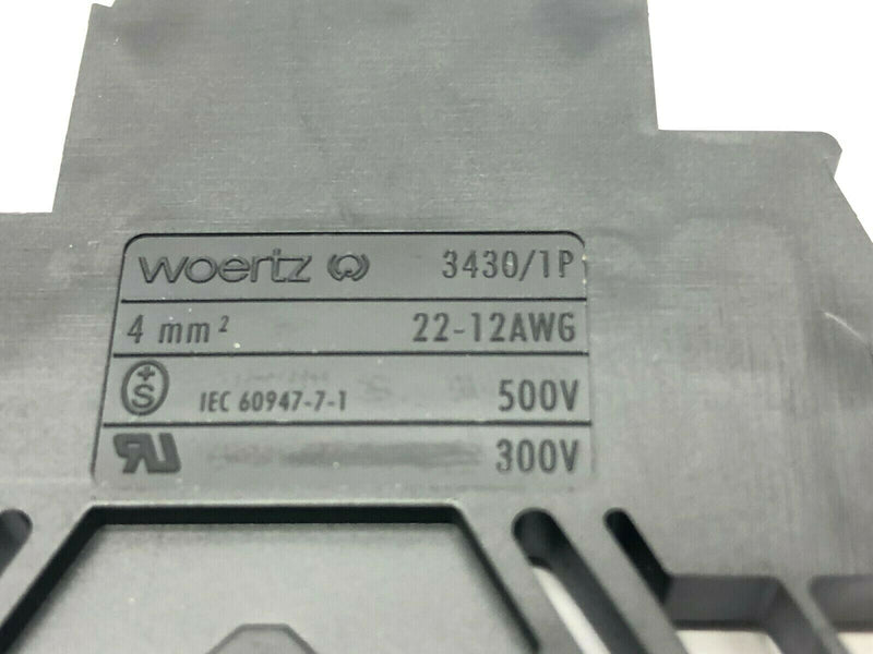 Woertz 3430/1P Black Terminal Block Two-Step 300/500V 4mm 18-12 AWG - Maverick Industrial Sales