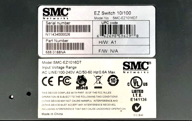 SMC-EZ1016DT Unmanaged Fast Ethernet Switch, 16-Ports RJ-45 10/100 Mbps - Maverick Industrial Sales