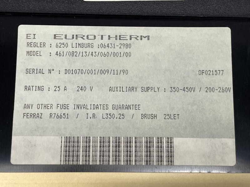 Eurotherm 461/082/13/43/060/001/00 Thyristor Power Unit 240V 25A - Maverick Industrial Sales