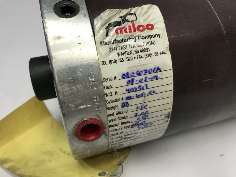 Milco ML-2451-54 Spot Welding Robot Pneumatic Cylinder 2" Stroke, 454-10037-02 - Maverick Industrial Sales