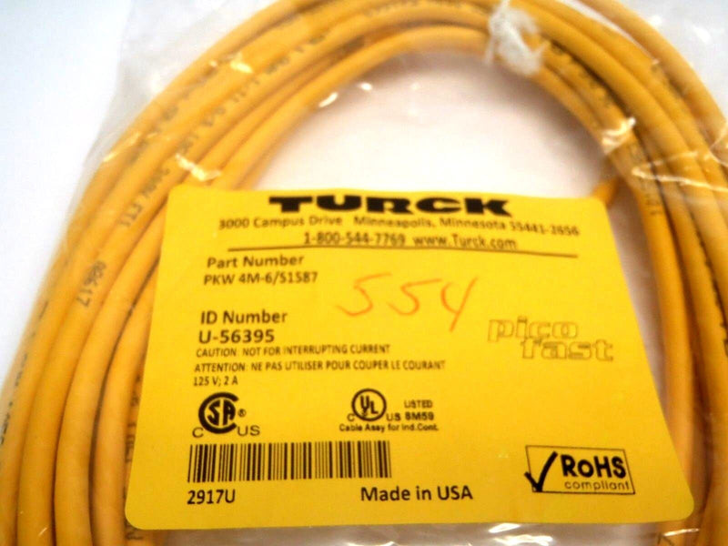 Turck PKW 4M-6/S1587 / U-56395 Picofast M8 Cordset Yellow Shielded PLC 125V 2A - Maverick Industrial Sales