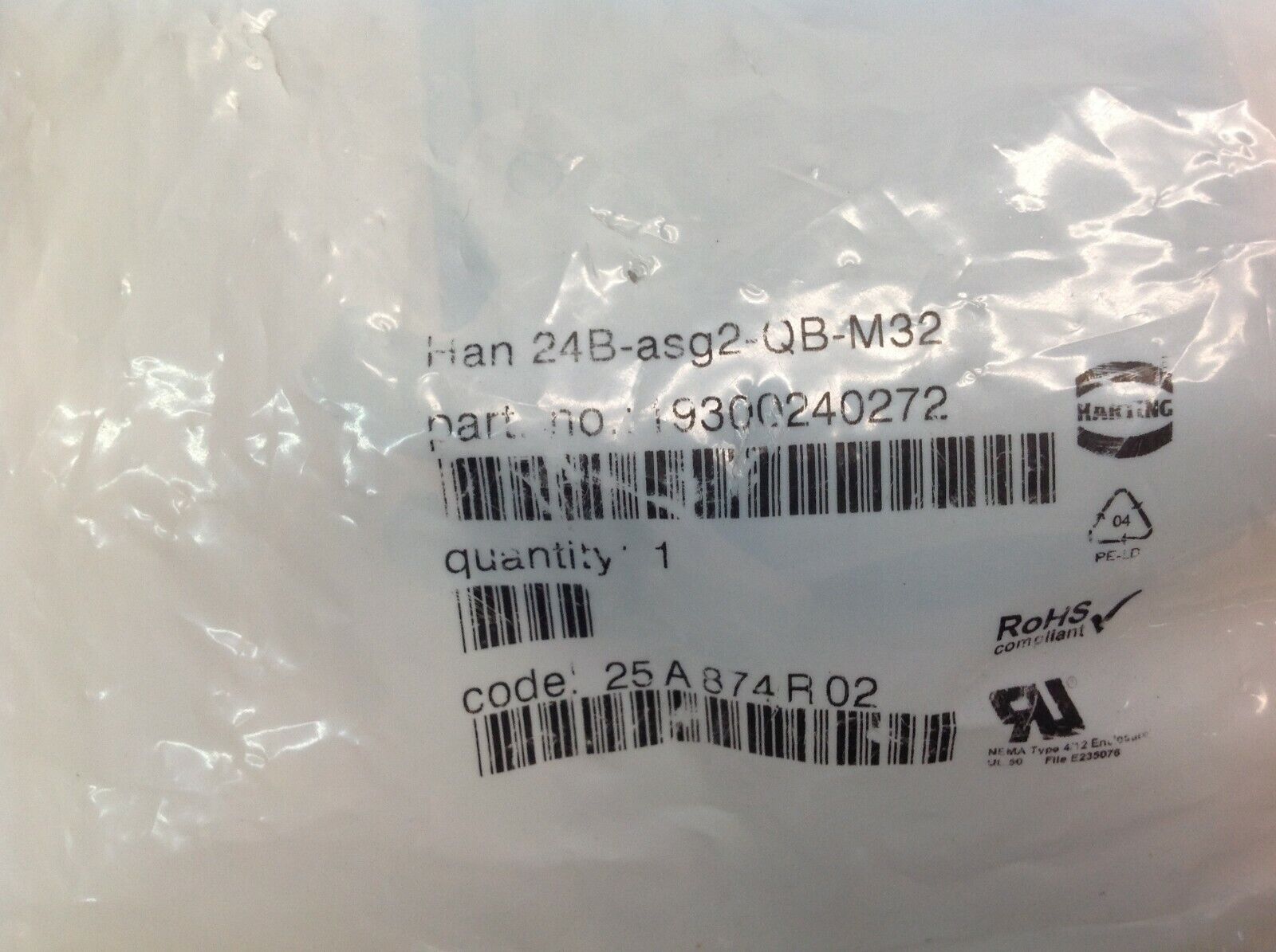 Harting Han 24B-ASG2-QB-M32 Housing, 24B, M32 Side Entry 19300240272 - Maverick Industrial Sales
