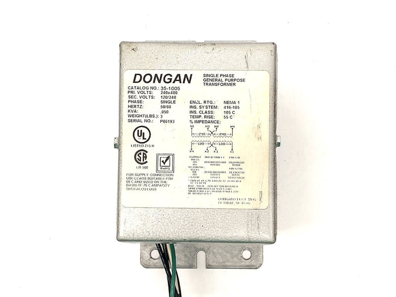 Dongan 35-1005 General Purpose Transformer 1PH 240x480V 120/240V .050kVA - Maverick Industrial Sales