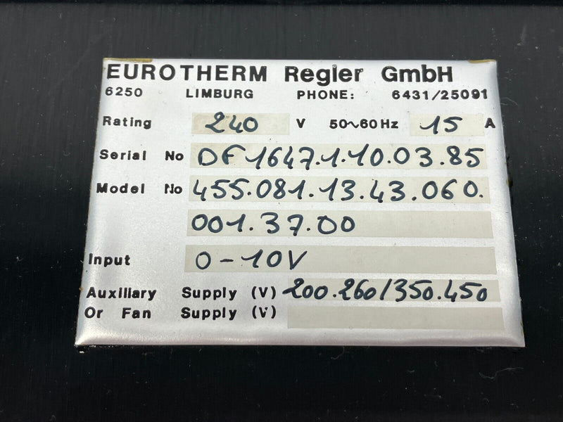 Eurotherm 455.081.13.43.060 Thyristor Power Unit 240V 15A - Maverick Industrial Sales