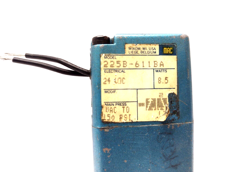 Mac Valves 225B-611BA 24V Solenoid Valve8.5 Watt Vac to 150PSI - Maverick Industrial Sales