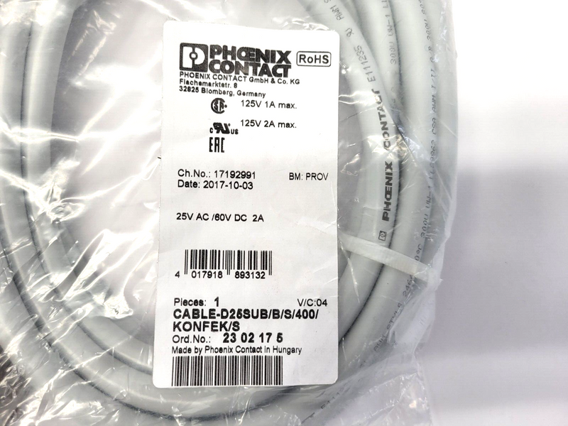 Phoenix Contact CABLE-D50SUB/B/S/300/KONFEK/S Shielded Round Cable 9ft - Maverick Industrial Sales