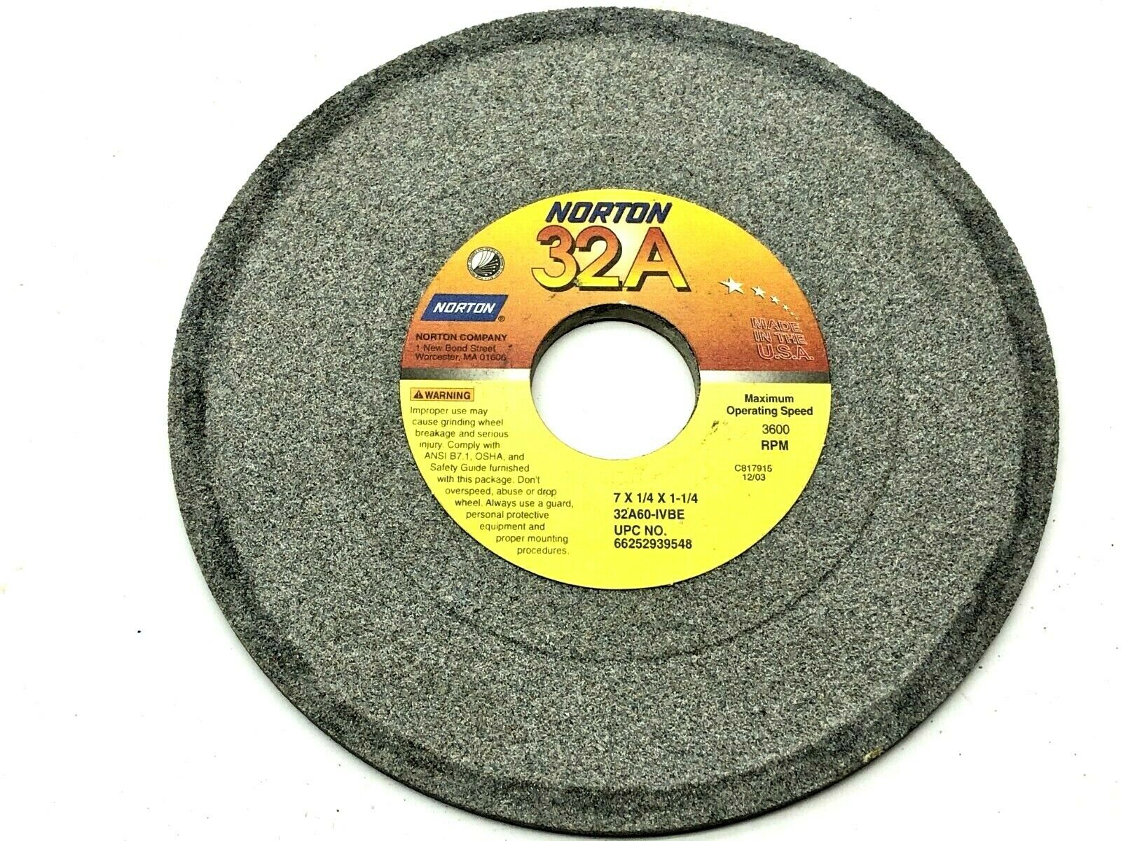 Norton 32A60-IVBE Grinding Wheels 1-1/4" Bore 3600 RPM LOT OF 5 - Maverick Industrial Sales