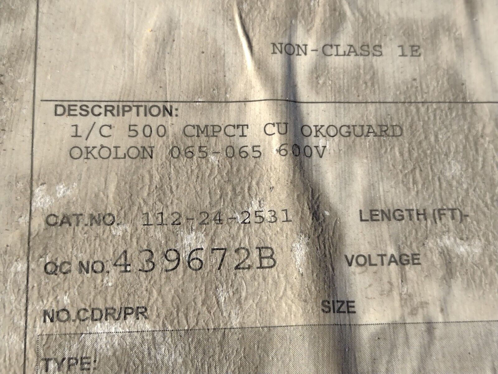 Okonite 112-24-2531 1/C 500 CMPCT CU Okoguard Okolon 065-065 600V LOT OF 116 FT - Maverick Industrial Sales
