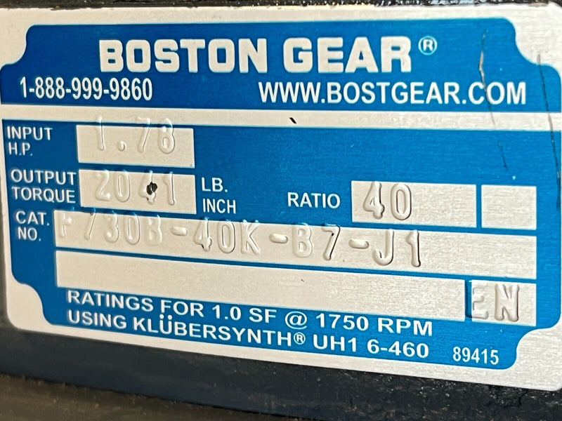 Boston Gear F730B-40K-B7-J1 Worm Gear Speed Reducer 40:1 Ratio 43.8RPM - Maverick Industrial Sales