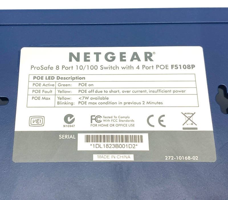 NetGear FS108P 8-Port ProSafe Switch with 4-Port P0E 10/100 Mbps 48VDC - Maverick Industrial Sales