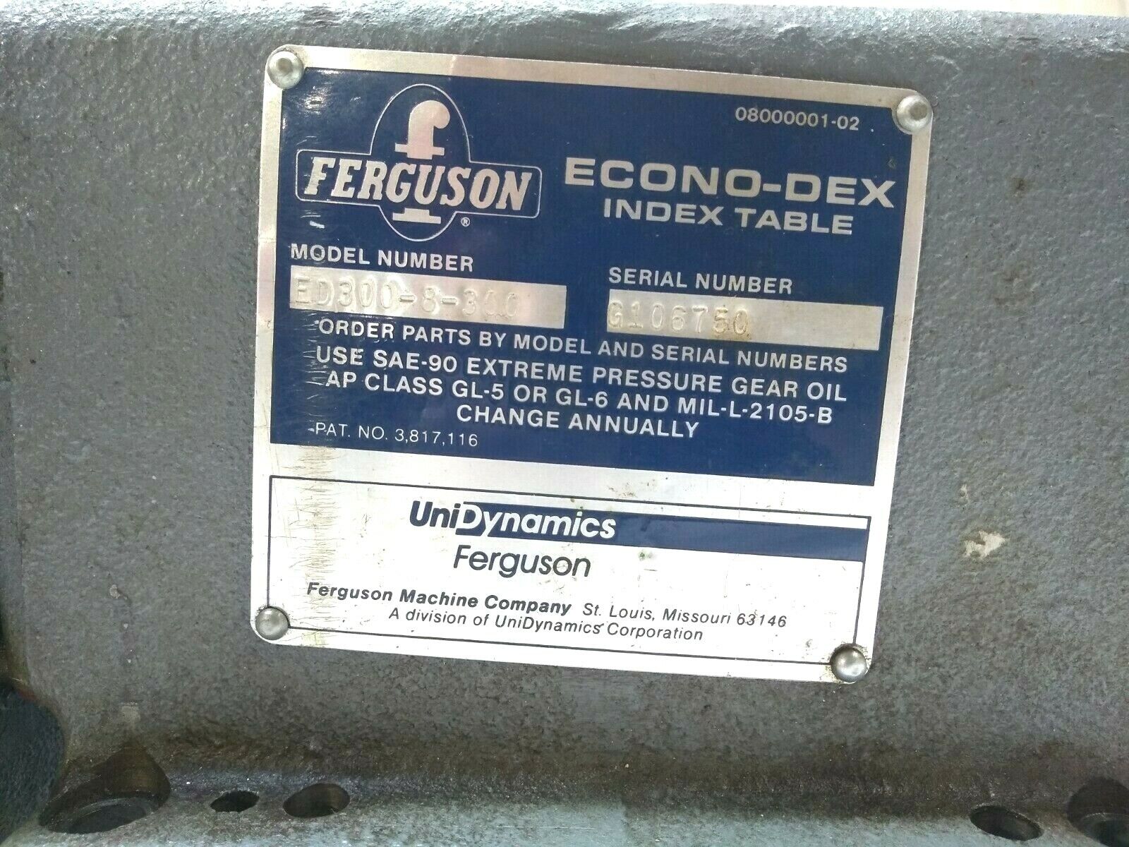 UniDynamics Ferguson ED300-8-300 Econo-Dex Index Table - Used - Maverick Industrial Sales