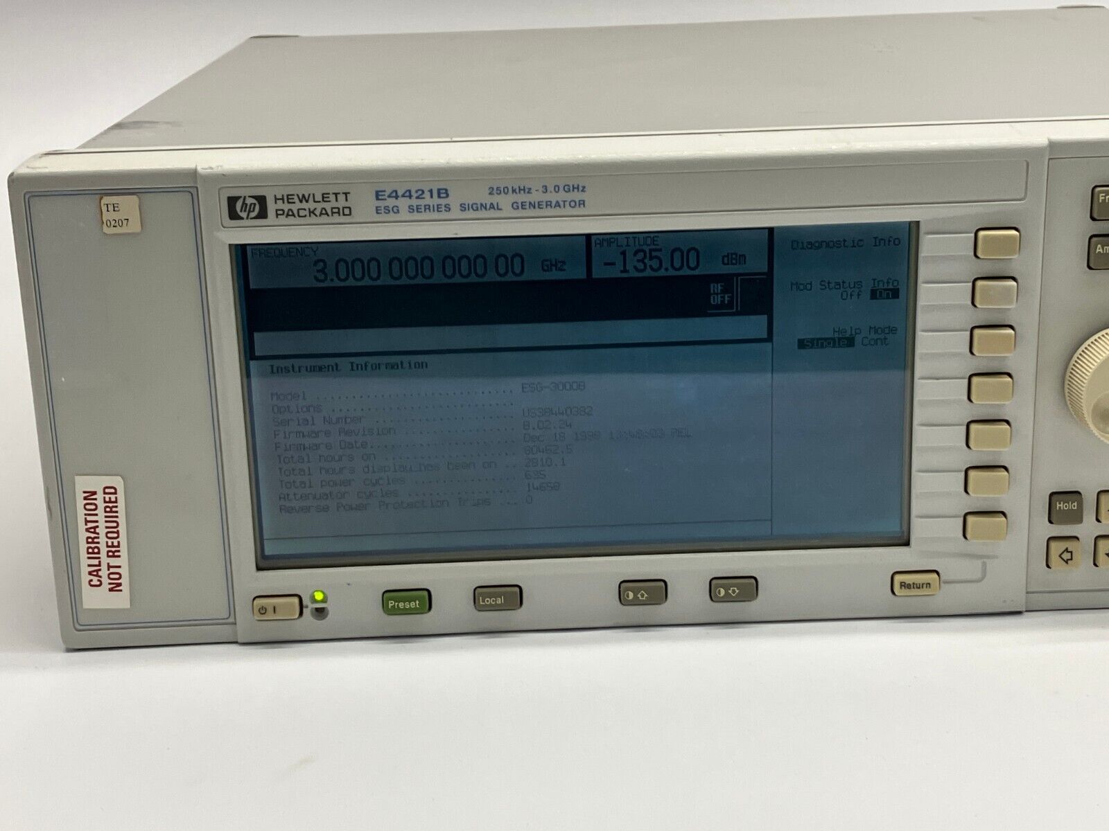 HP E4421B ESG Series Signal Generator 250kHz-3.0GHz 80462.5 Hrs On - Maverick Industrial Sales