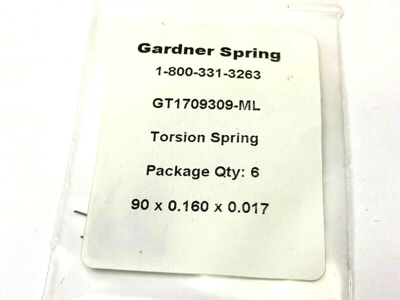 Gardner Spring GT1709309-ML Torsion Springs 90 Degree 0.160" Coil Dia. LOT OF 5 - Maverick Industrial Sales