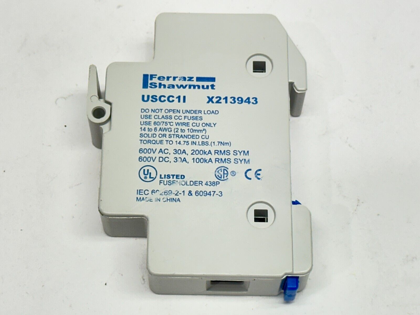 Ferraz Shawmut USCC1I X213943 UltraSafe Fuse Holder 30A 600V w/ LP-CC-6 Fuse 6A - Maverick Industrial Sales