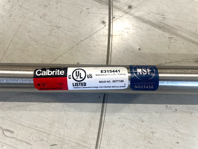 Calbrite S10710CT00 EMT Conduit Tubing, 3/4", Stainless Steel 304L, E315441, 10' - Maverick Industrial Sales