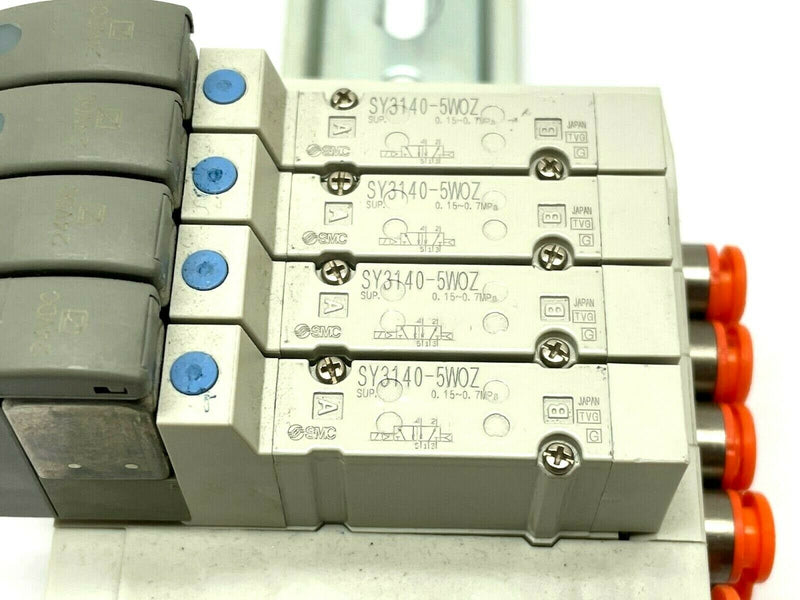 SMC SS5Y3-45-04D-N7 Stacking Manifold w/ SY3140-5WOZ Solenoids - Maverick Industrial Sales