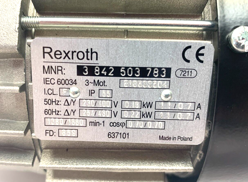 Bosch Rexroth 3842503783 Electric Motor 1660 RPM 3PH 254/460 60HZ - Maverick Industrial Sales