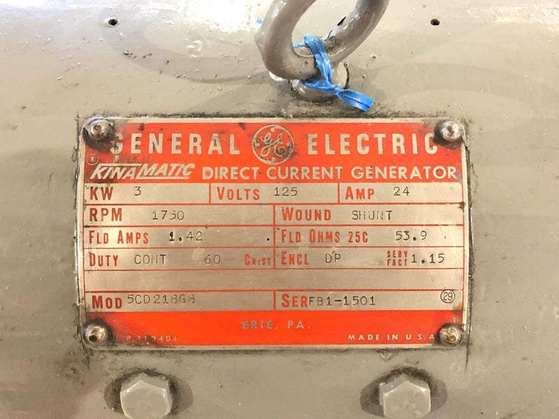 GE Triclad 5HP Electric Motor & Kinamatic Direct Current Generator 3KW 125V 24A - Maverick Industrial Sales