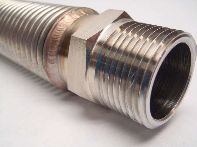 24" OAL 1" Inch ID Convoluted Stainless Steel Tubing 1-5/16"-12 Threaded Ends - Maverick Industrial Sales