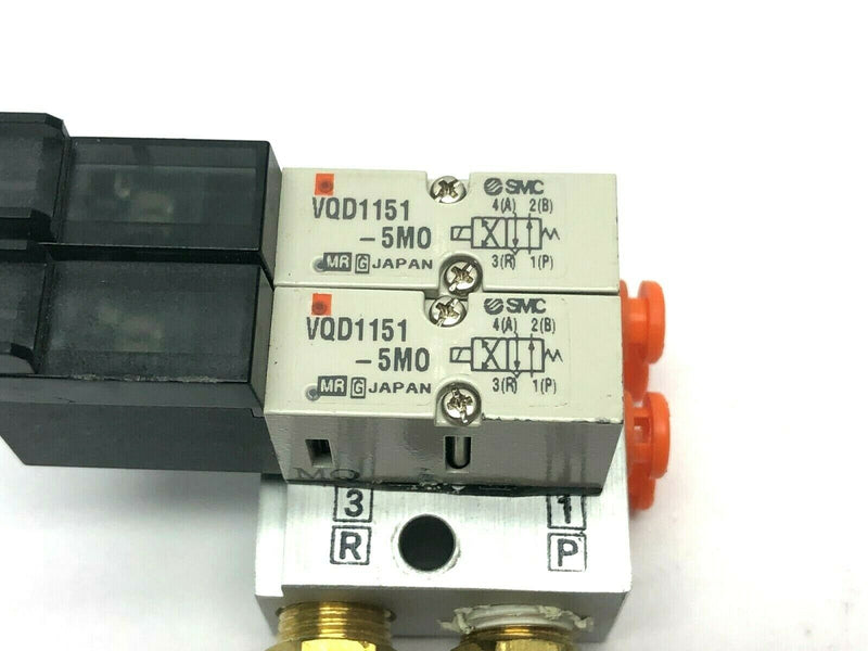 SMC VV4QD15-02N3T Manifold Base w/ VDQ1151-5MO Solenoid Valves - Maverick Industrial Sales