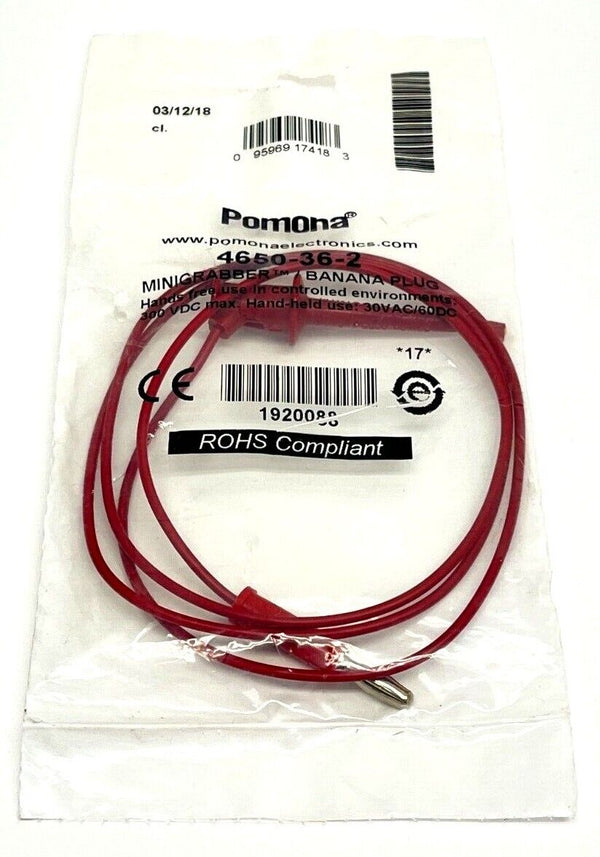 Pomona 4650-36-2 Minigrabber to Banana Plug Red 36" - Maverick Industrial Sales