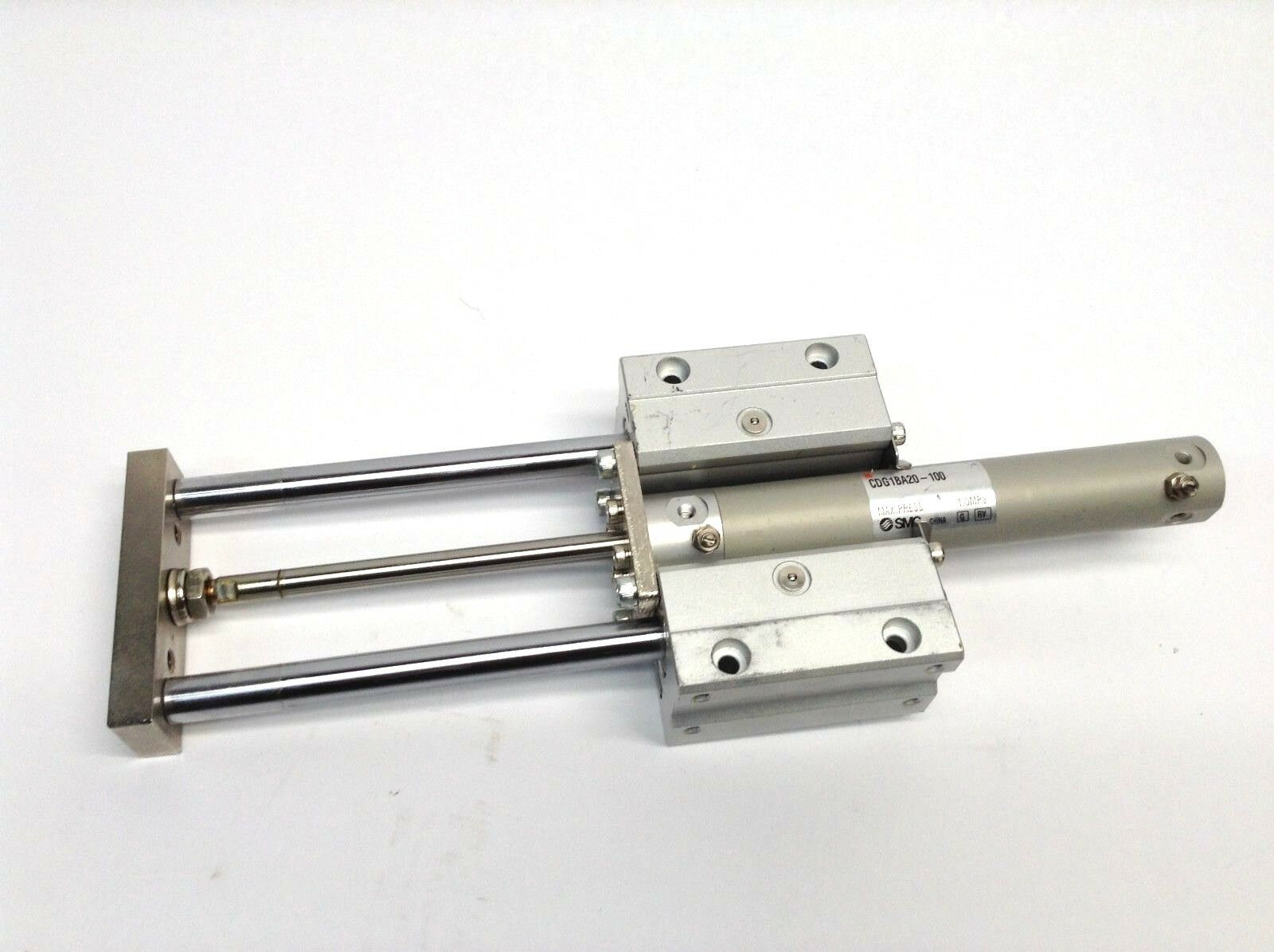 SMC CDG1BA20-100 Pneumatic Cylinder w/ Dual Linear Slide Guide Shafts - Maverick Industrial Sales
