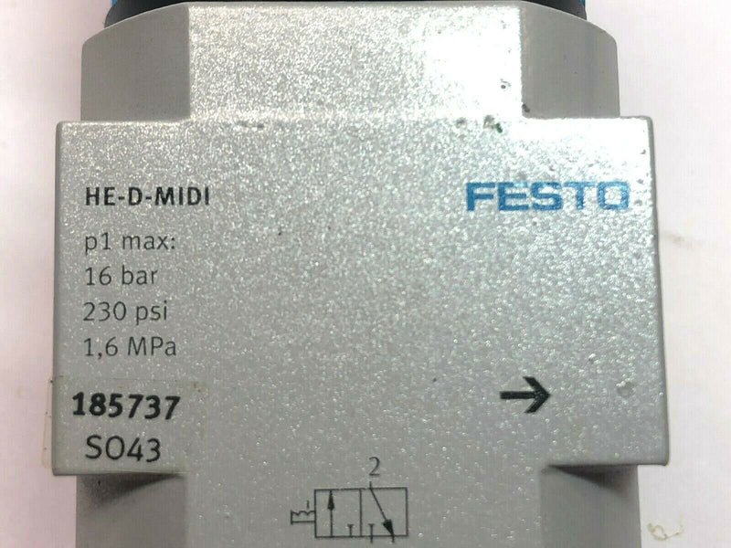 Festo HE-D-MIDI 185737 Pneumatic Safety Lockout Valve 16 BAR 230 PSI 1,6 MPa - Maverick Industrial Sales