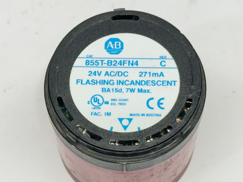 Allen Bradley 855T-B24FN4 Flashing Red Incandescent Stack Light 24V NO BULB - Maverick Industrial Sales