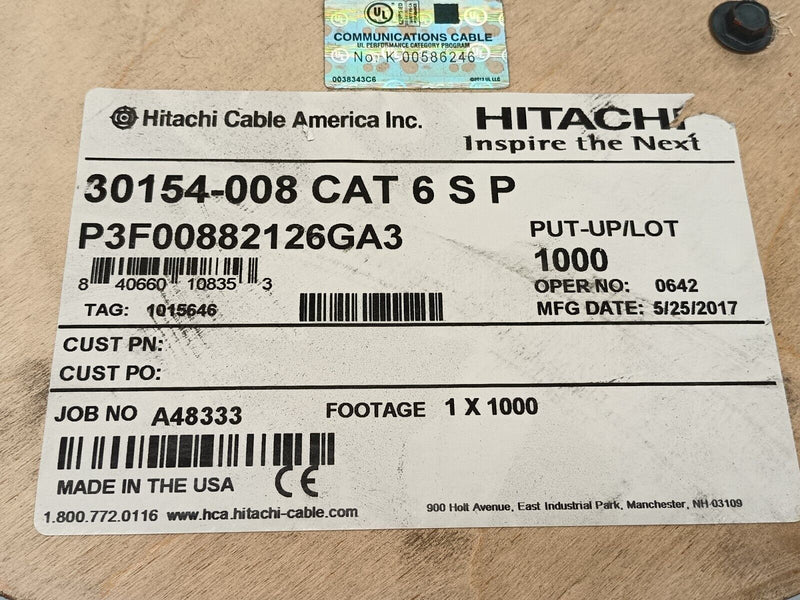 Hitachi 30154-008 Cat 6 Communication Cable Gray 205' FT - Maverick Industrial Sales