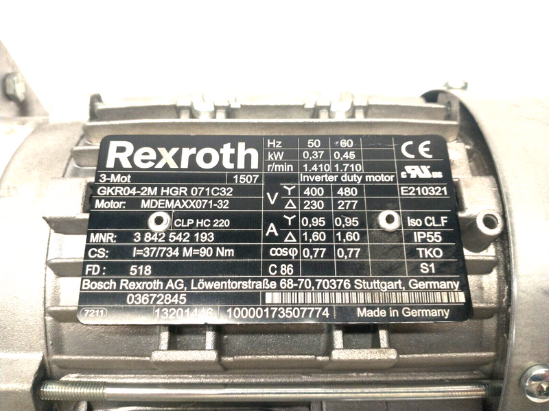 Bosch Rexroth 3842542193 Motor GKR04-2MHGR071C3, Lenze MDEMAXX071-32, DRIVE KIT - Maverick Industrial Sales