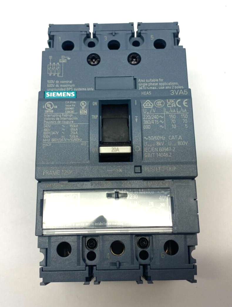 Siemens 3VA5120-6EC31-0AA0 Molded Case Circuit Breaker 3-Pole 125H 3p TM230 - Maverick Industrial Sales