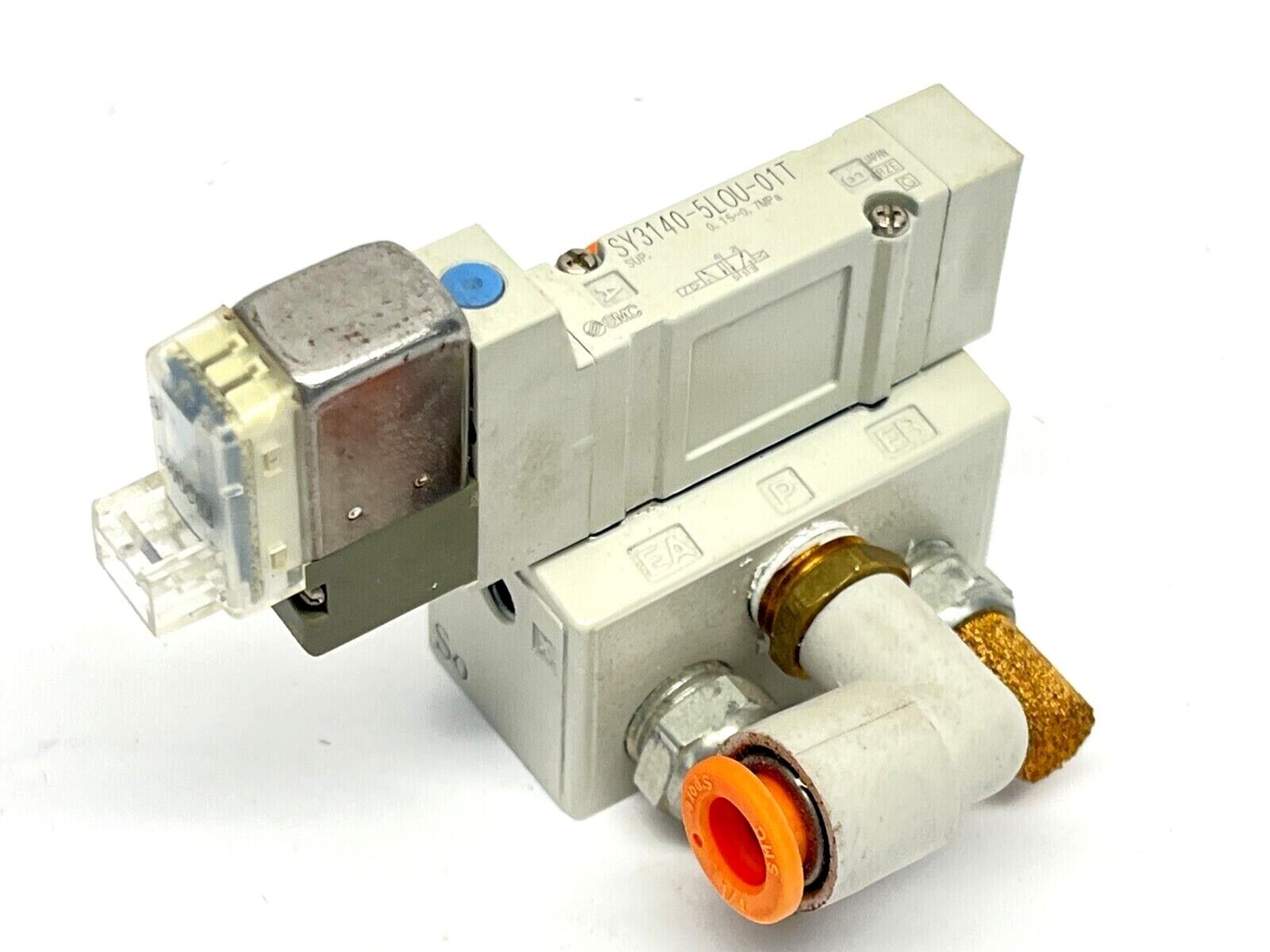 SMC SY3140-5LOU-01T Solenoid Valve 24VDC w/ SY3000-27-1 Manifold Base - Maverick Industrial Sales