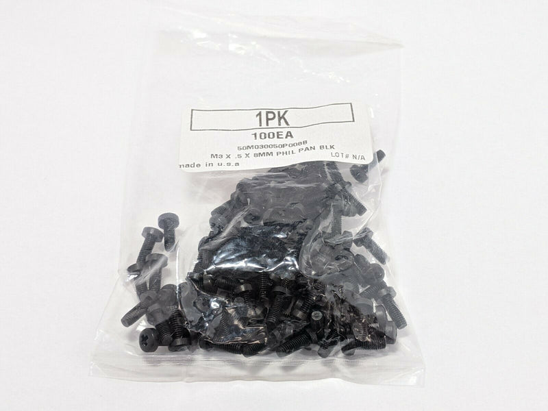 Essentra 50M030050P008 B Pan Phillips Screw M3 x .5 x 8mm Black PACKAGE OF 100 - Maverick Industrial Sales