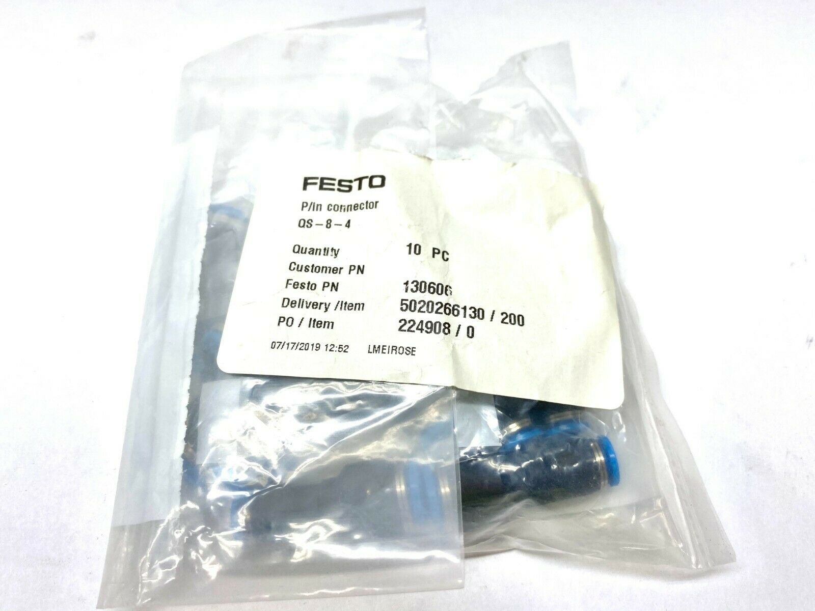 Festo 130606 Push In Pneumatic Connector 8mm, 4mm Tube, PBT/ Brass PKG OF 10 - Maverick Industrial Sales