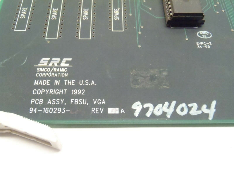 Simco Ramic SRC 94-160293-004 REV A PCB ASSY FBSU VGA 94-162372-001 - Maverick Industrial Sales